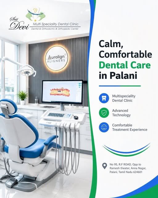 Sri Devi Instagram post featuring a dental treatment room and the clinic branding