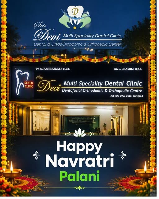 Sri Devi Navratri Instagram artwork showing the clinic frontage with festive decorations
